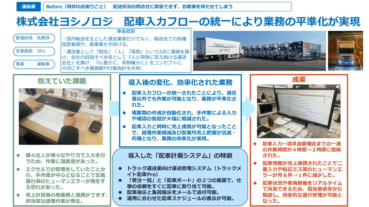 配車入力フローの統一により業務の平準化が実現