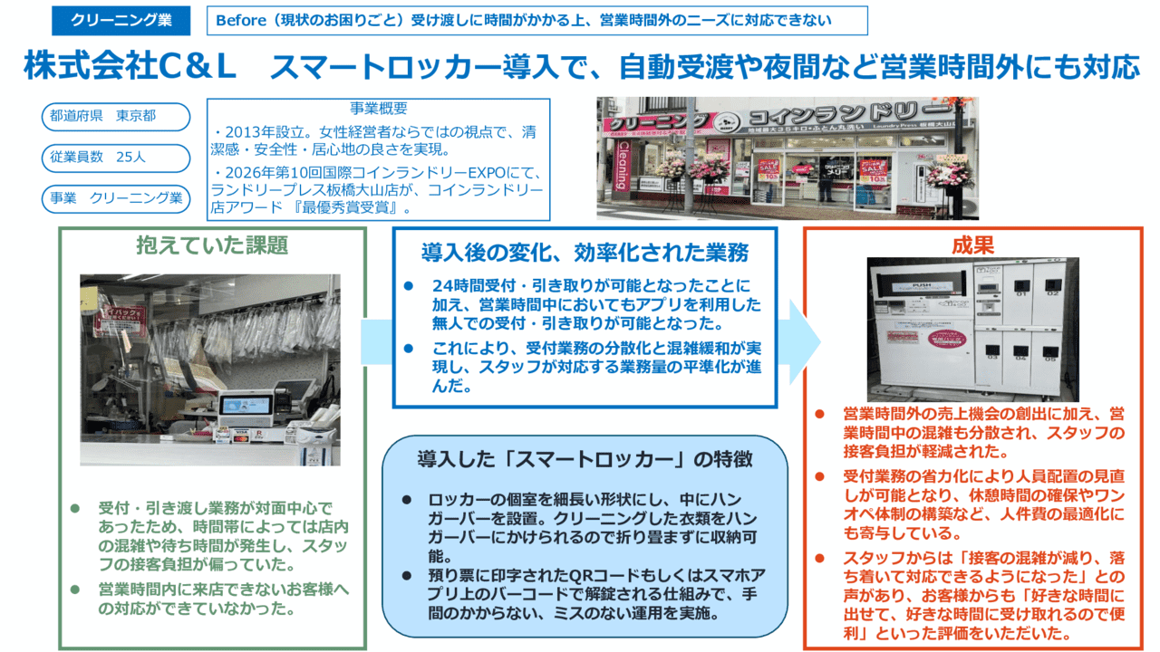 スマートロッカー導入で、自動受渡や夜間など営業時間外にも対応